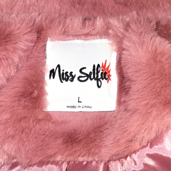 MISS SELFIE DUSTY PINK FAUX FUR JACKET WOMENS SIZE L - Picture 7 of 12